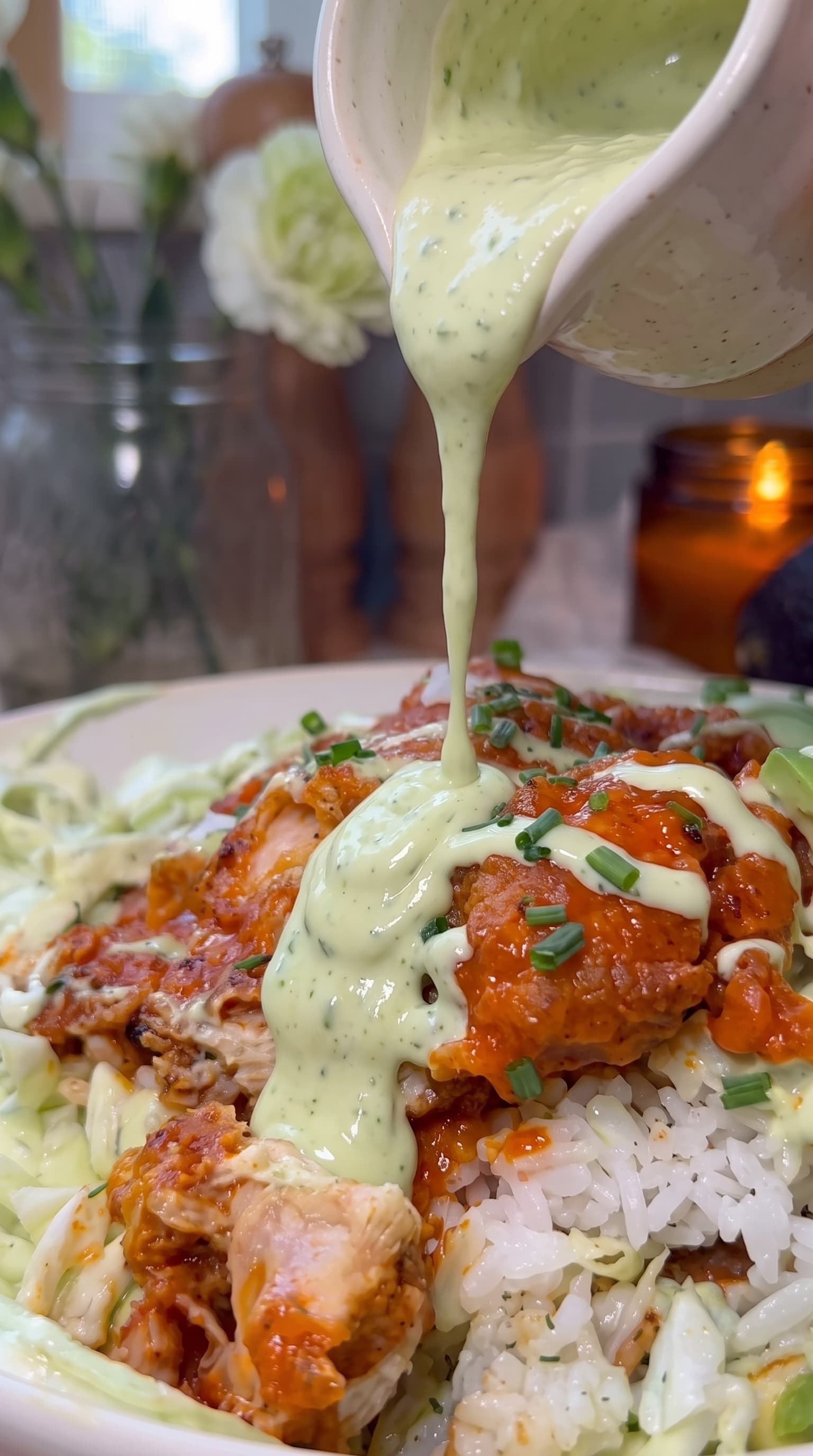 Hot Honey Buffalo Chicken Bowl | Crispy Chicken & Creamy Avocado Ranch